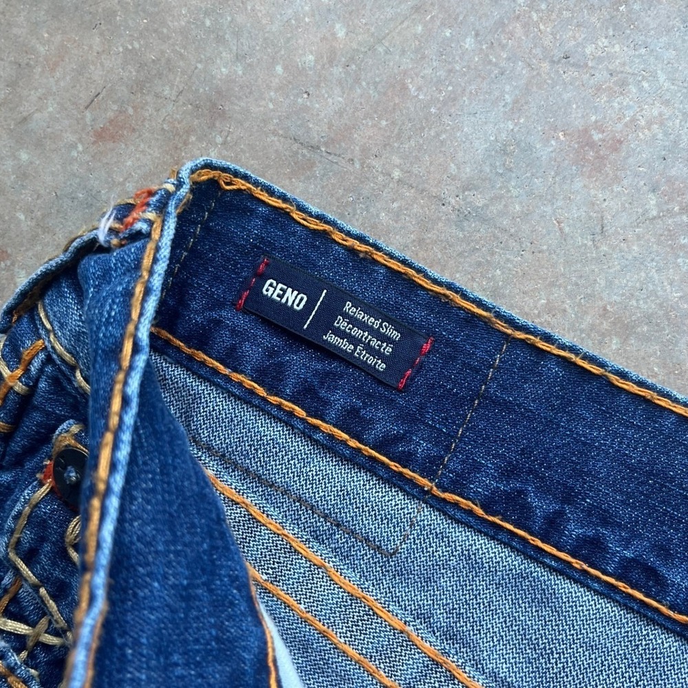 True Religion Geno Super T Relaxed Slim Jeans Indigo Aged Thick Stitch Mens 36 - Picture 6 of 14